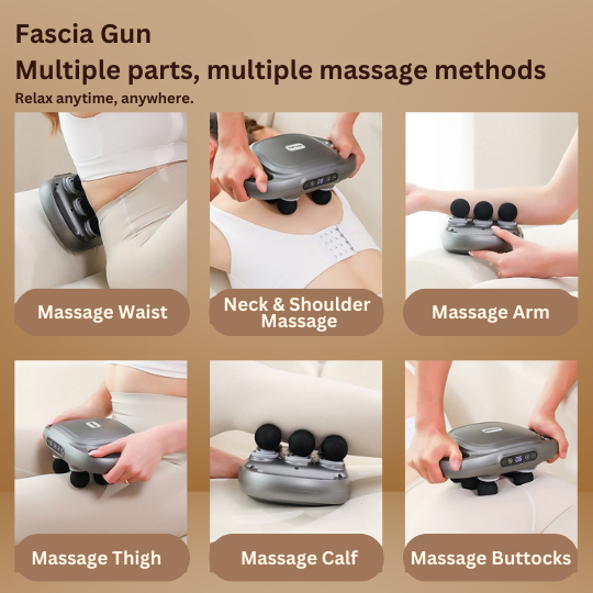 Six-head muscle recovery massage gun for athletes, fitness & deep tissue work.