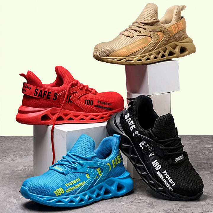 Modern unisex steel toe safety shoes, sleek and breathable for professional work.
