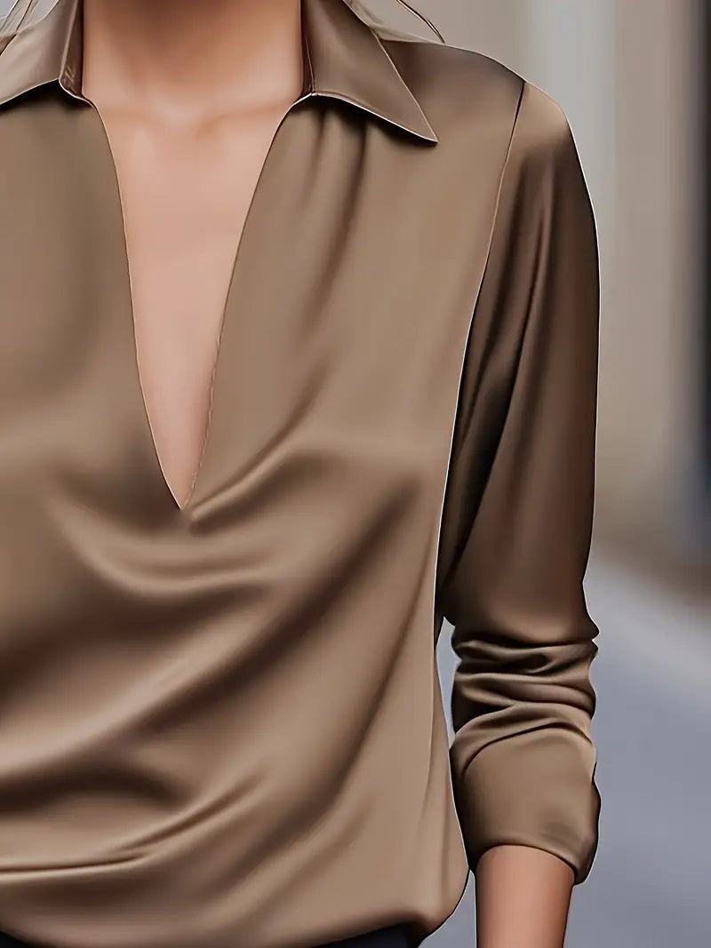 Premium women's V-neck blouse, long sleeve top for sophisticated, everyday luxury.
