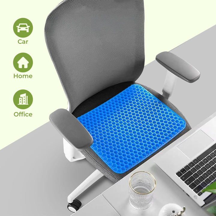 Ultimate back relief with honeycomb gel seat cushion for ergonomic comfort in office and home.
