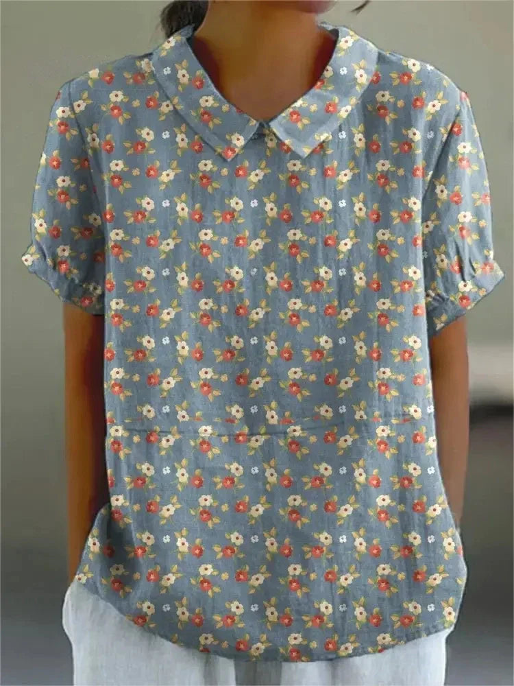 Easy care women's casual blouse. Laid-back, breathable short sleeve top for everyday comfort and summer fashion.