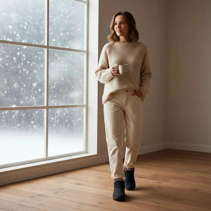 Blue women's waterproof winter ankle boots, anti-slip for cold weather and snow comfort.