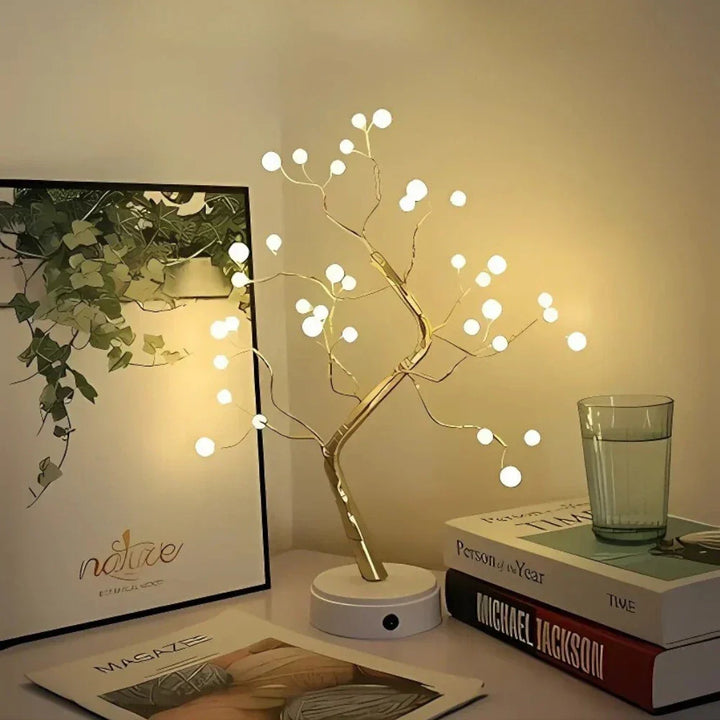 Full view of Nvroome Lights LED Bonsai Fairy Light Tree, a warm white decorative table lamp accent.