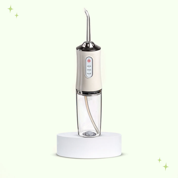 Electric water dental flosser for sparkling teeth, effective plaque removal & gum health. Portable oral irrigator.