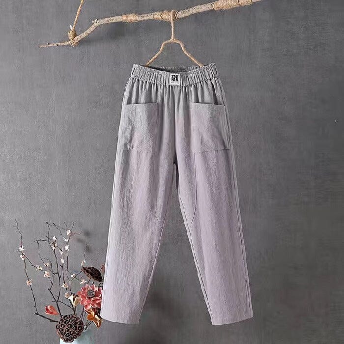 Spring/summer women's linen blend wide-leg trousers, comfortable and breathable with an elastic waist for casual style.