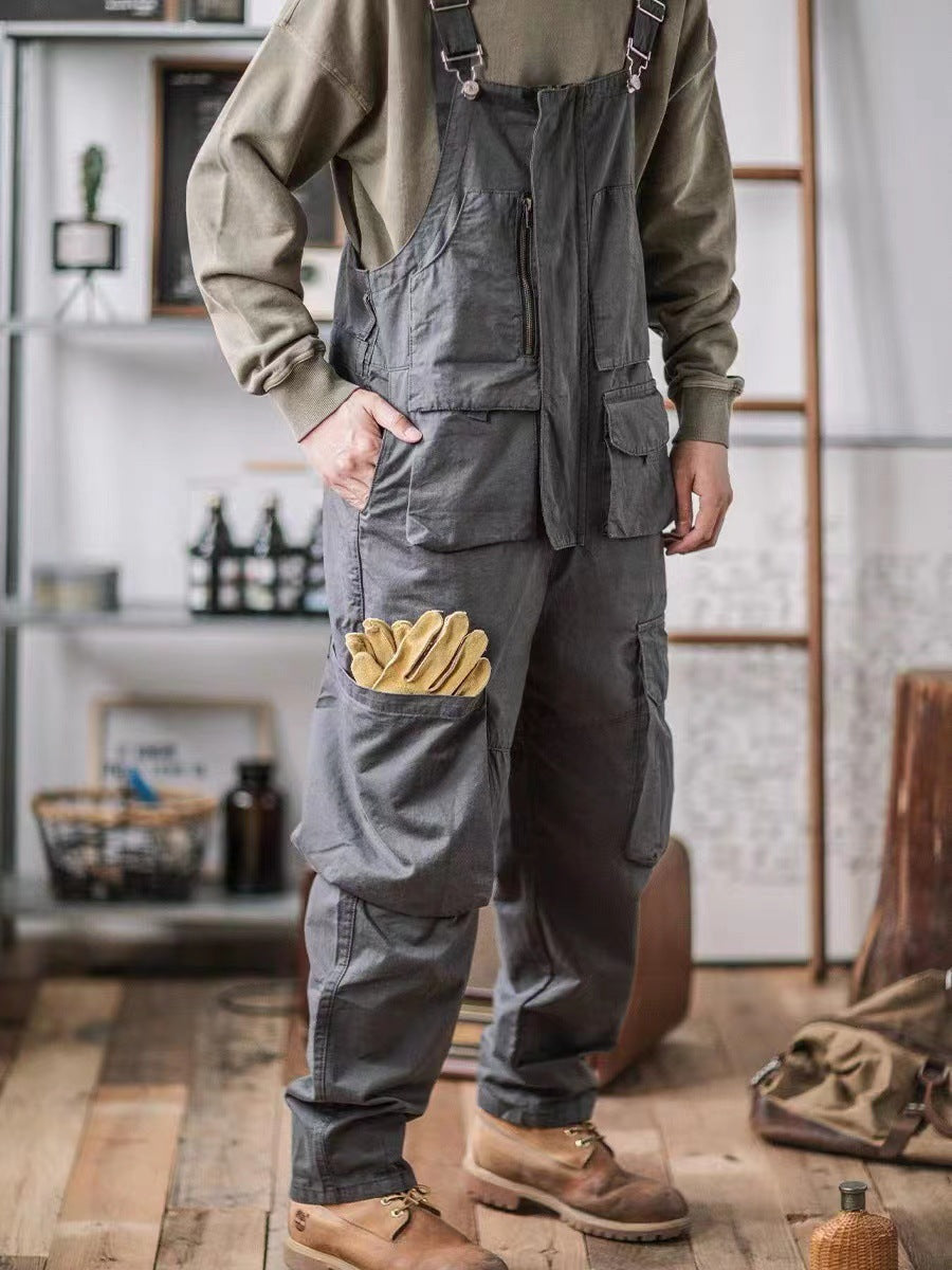 Men's polyester-cotton utility overalls; comfortable, durable, and ready for action.