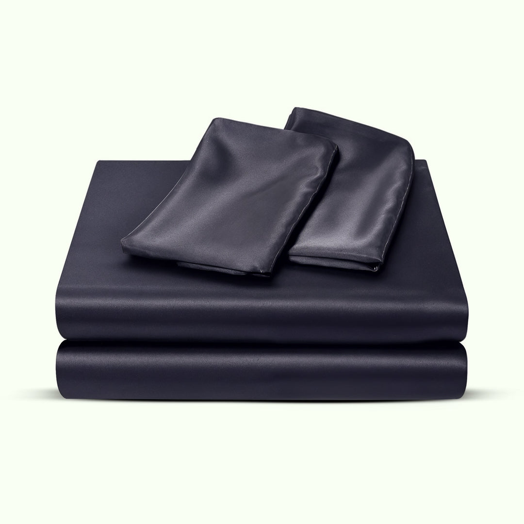 Silky soft satin bed sheets, deep pocket design for thick mattresses. Luxurious & comfortable sheet set.