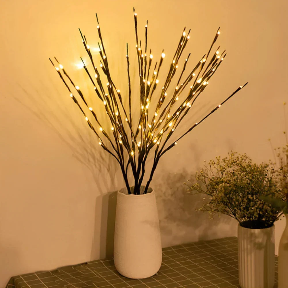 Warm white LED flower branches, perfect for enchanting home decor & ambient lighting.