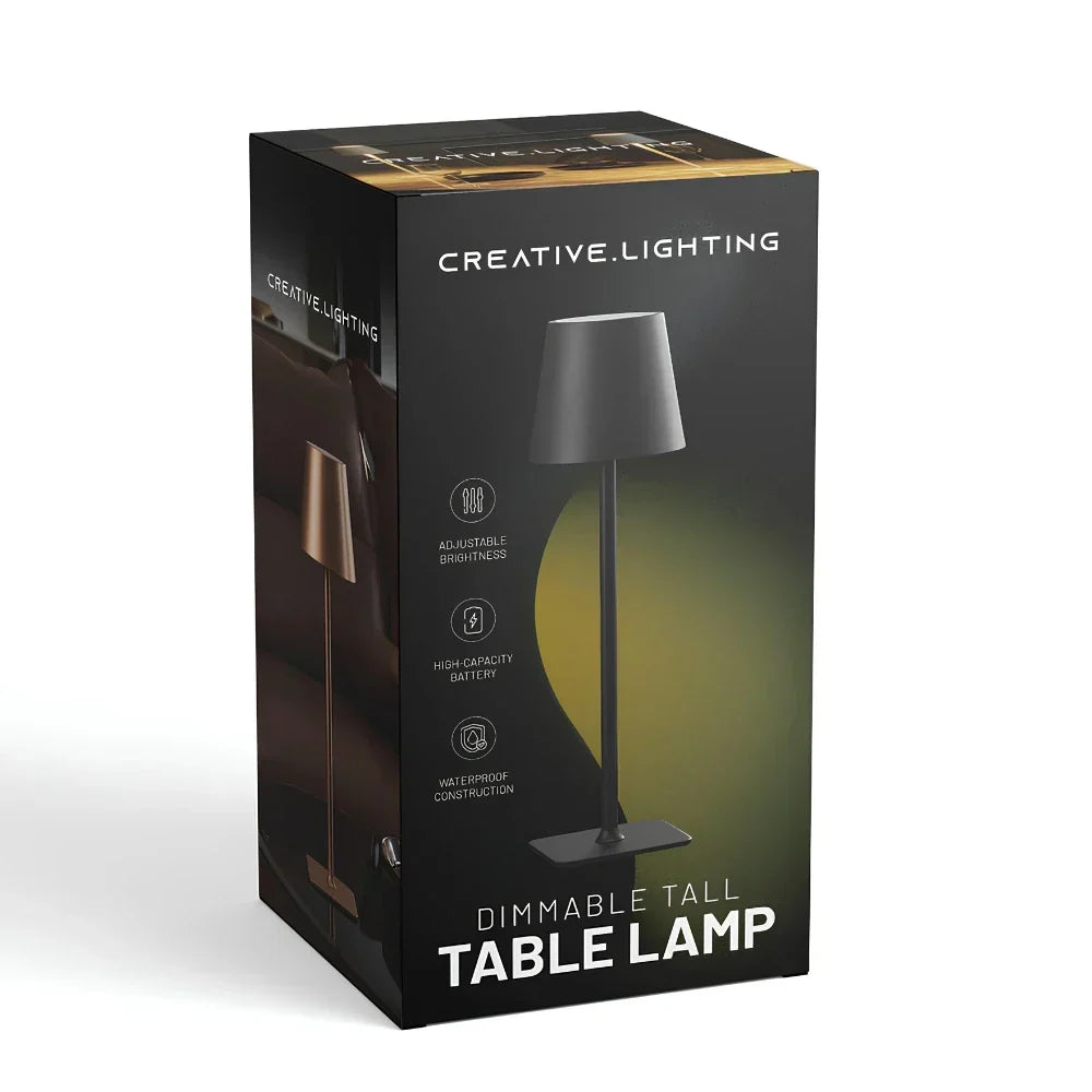 Rechargeable LED table lamp, modern. Dimmable for indoor/outdoor use, creating perfect ambiance.