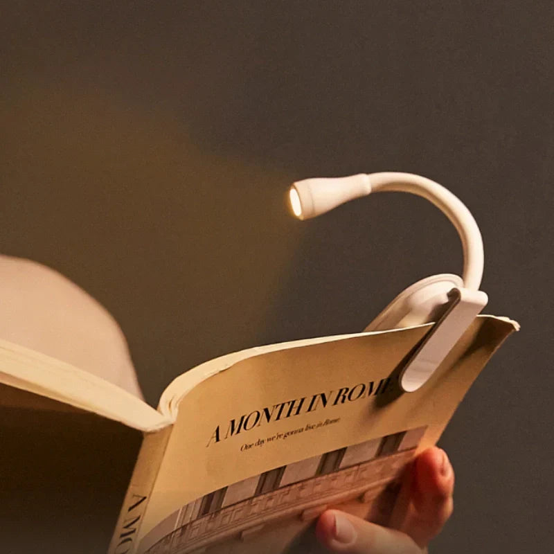 USB rechargeable reading lamp, a portable clip-on LED light with eye-friendly dimmable settings for students.