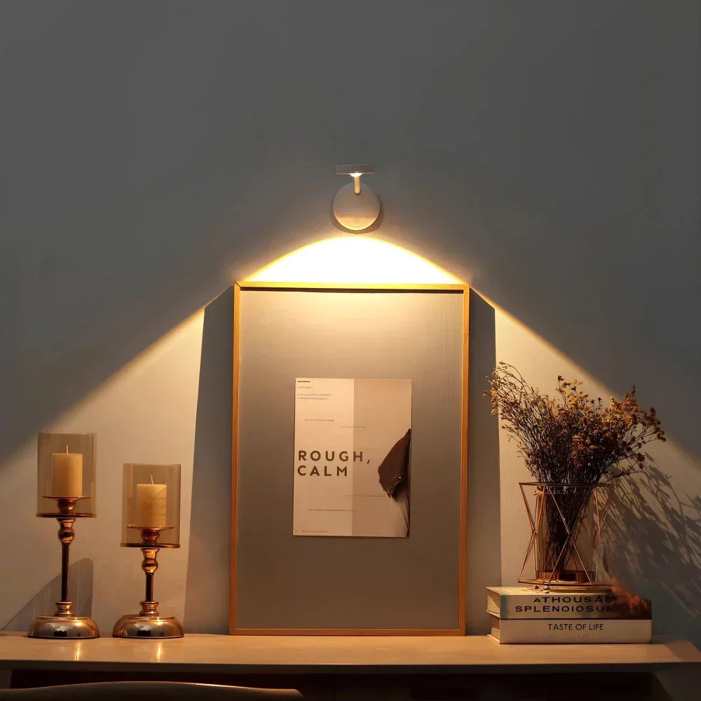 Portable Nvroome LED motion spotlight, ideal as a cabinet light, night light or smart wall light. USB-C rechargeable.