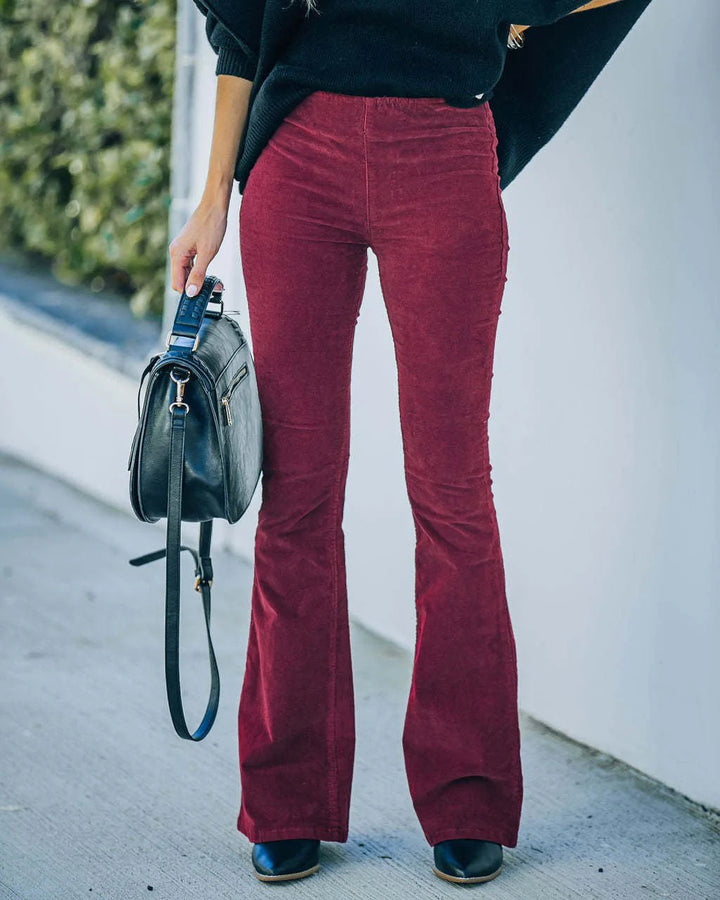 Cozy and comfortable women's high-waist flare corduroy bottoms, ideal for autumn-winter.
