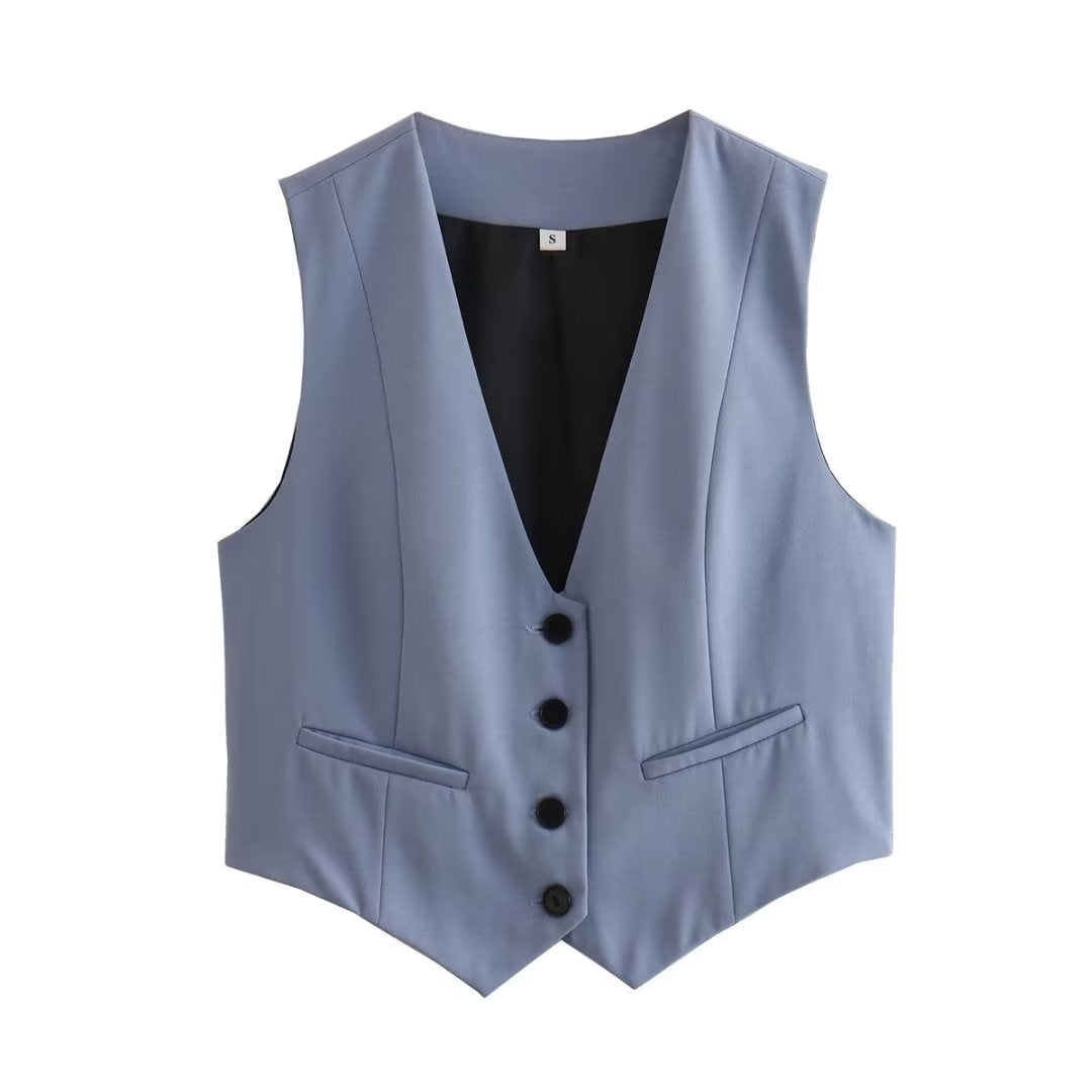 Stylish structured vest for women, a sophisticated addition to smart casual and elegant outfits.