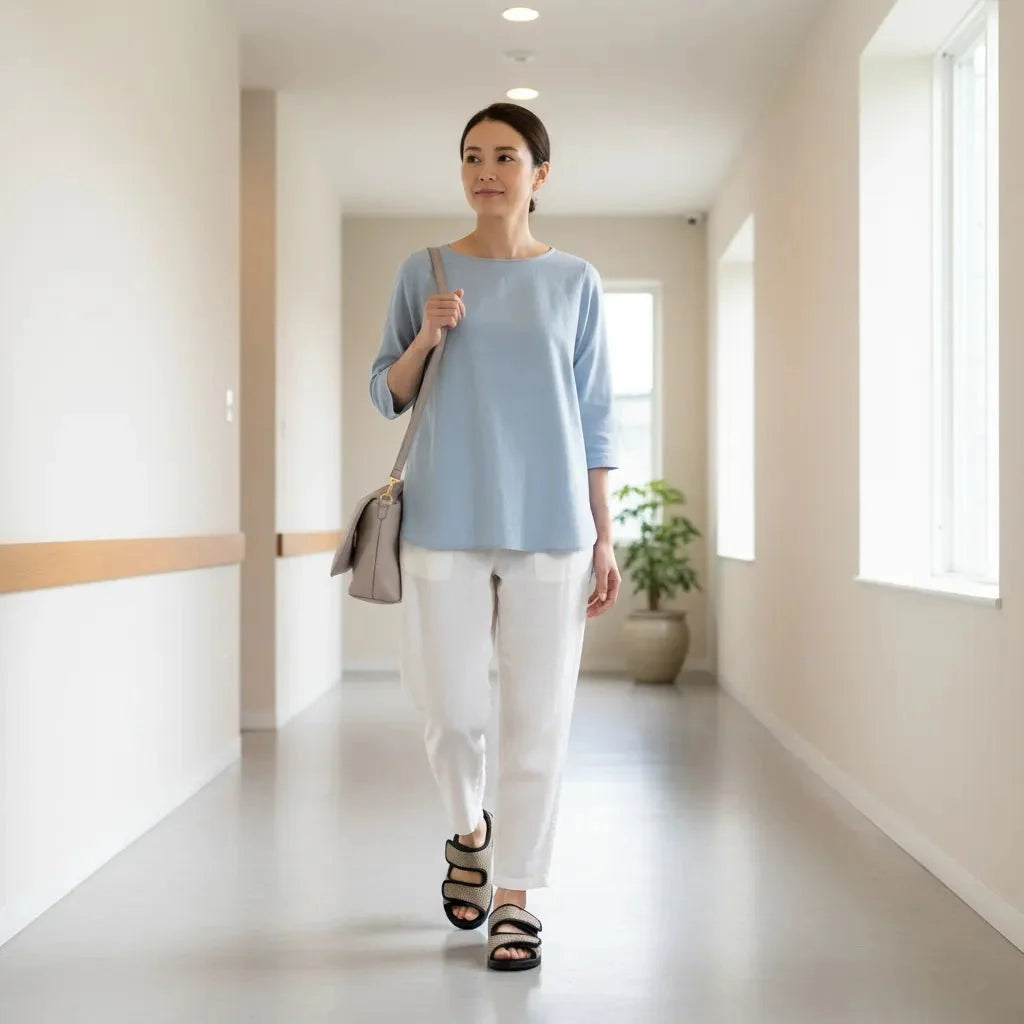 Lightweight women's therapeutic sandals for swollen & wide feet; excellent foot pain relief.