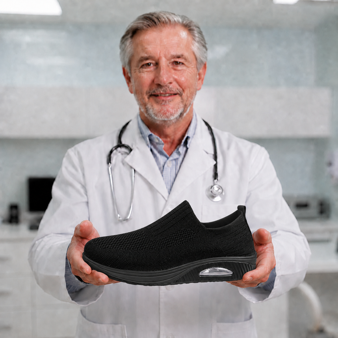 Orthopedic slip-on shoes for women, providing cushioned arch support for all-day comfort & relief.