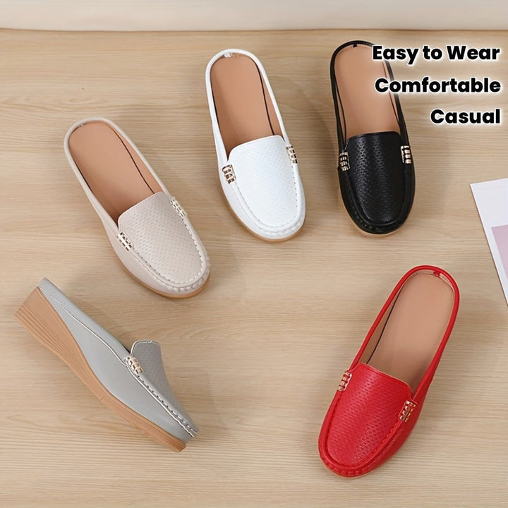 Stylish women's slip-on mules with a comfy wedge heel, perfect for spring casual wear.