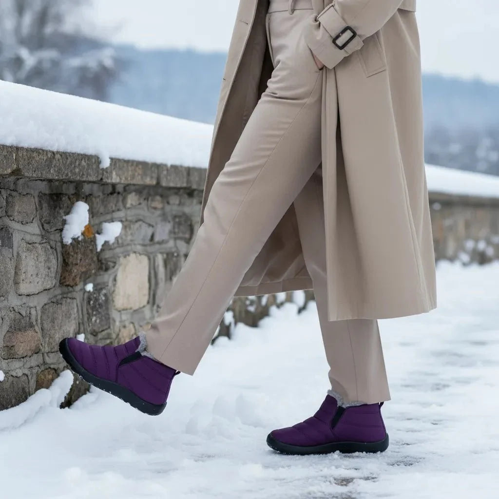 Stylish women's slip-on winter boots, warm and waterproof for daily wear in cold weather.
