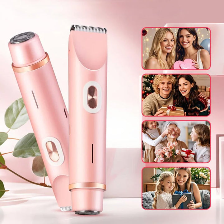 Waterproof electric shaver for women with two heads: gentle shaver & precision bikini trimmer. Cordless design.