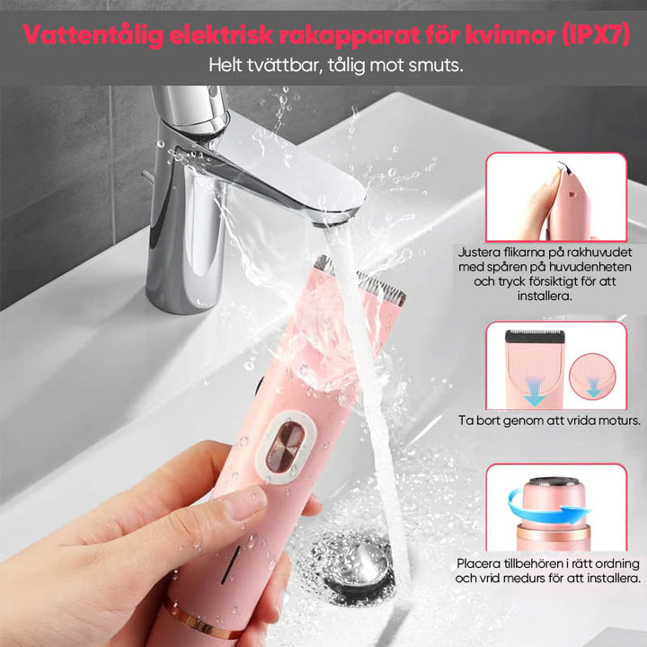 Rechargeable 2-in-1 women's electric shaver & bikini trimmer for easy, gentle, waterproof hair removal.
