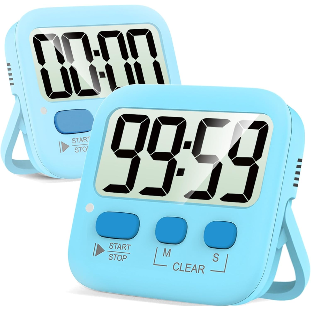 Set of two modern digital timers for kitchen, study, and workout. Magnetic, easy-to-read display.
