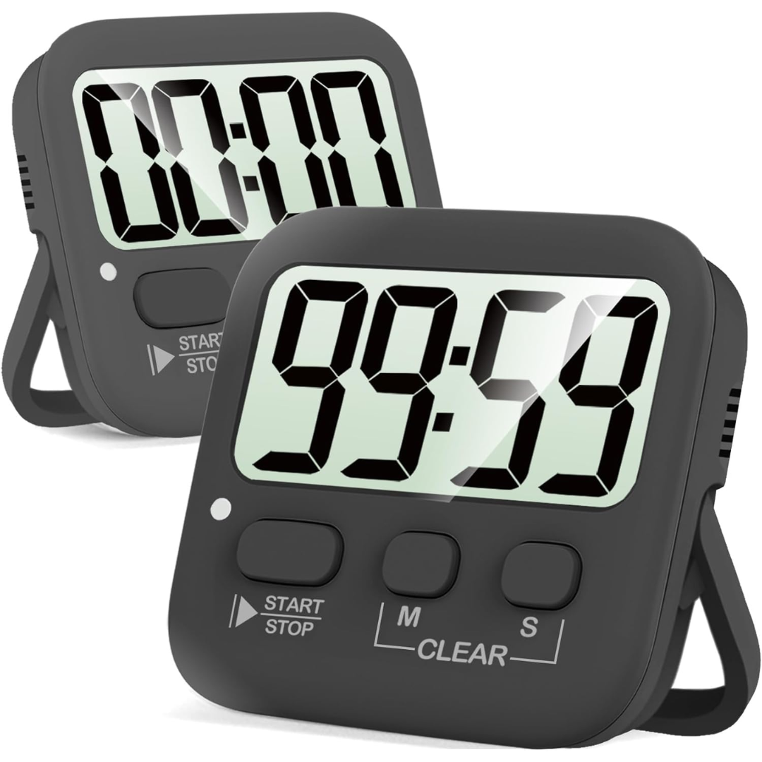Magnetic digital kitchen timers (2-pack) for easy attachment to fridge or oven. Great for busy kitchens.