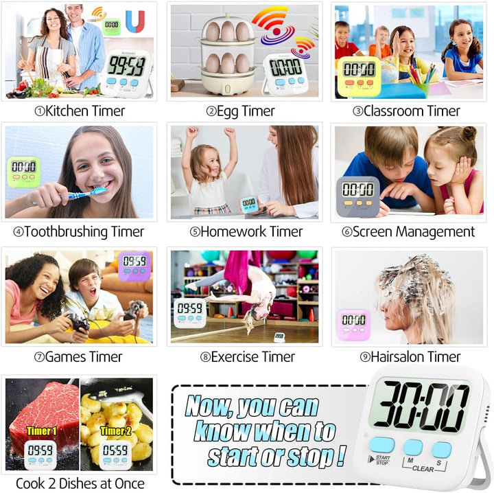 Home essential: 2-pack digital kitchen timers for efficient cooking, studying & daily tasks.
