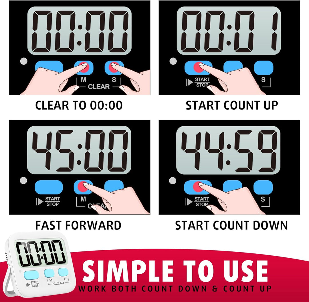 Compact 2-pack digital timers with magnetic back for kitchen, study, and time management.
