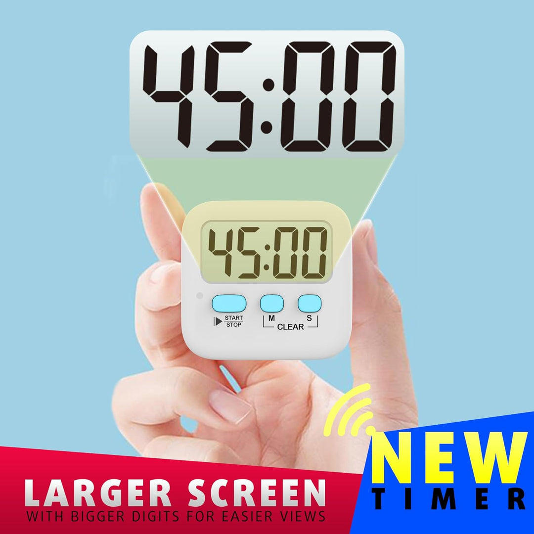Clear display digital kitchen timers (2-pack) for cooking, studying, and time tracking.