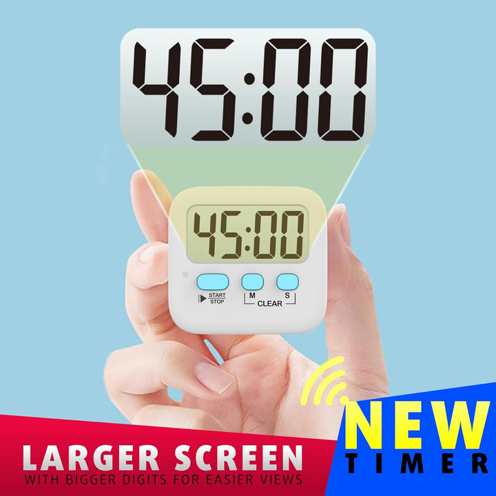Clear display digital kitchen timers (2-pack) for cooking, studying, and time tracking.