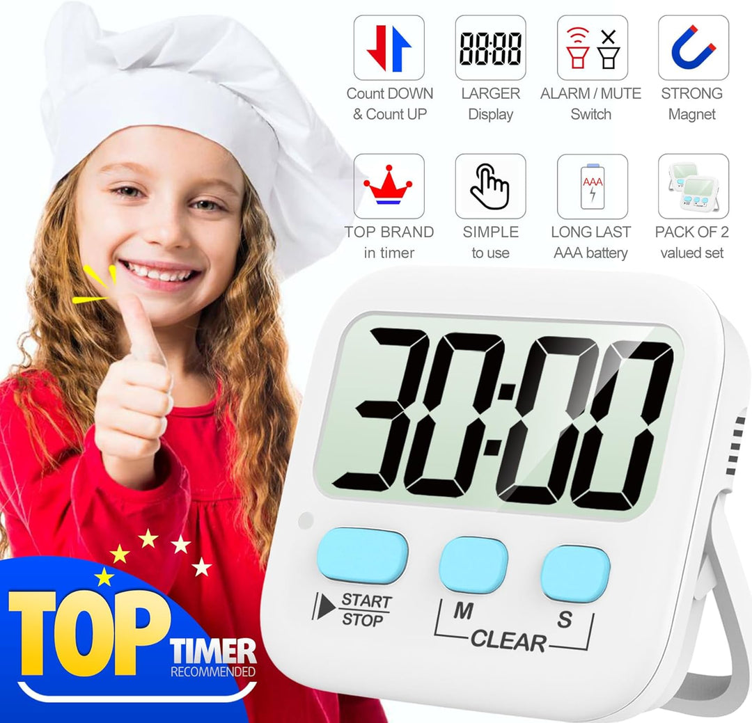 Value 2-pack digital timers, perfect for students, cooks, and anyone managing time effectively.