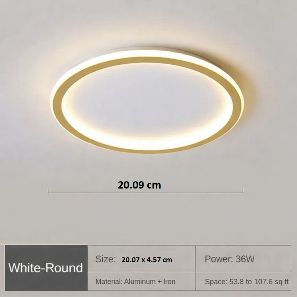 Energy-saving LED ceiling light. Minimalist round design for soft, even illumination in contemporary homes.