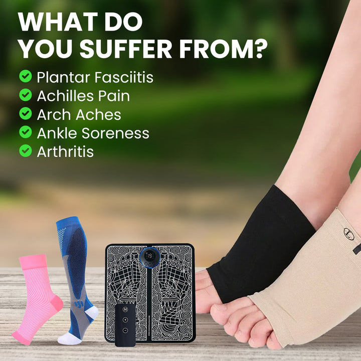 Arch support inserts for plantar fasciitis, foot pain relief & improved comfort in the Foot & Leg Pain Relief Pack.