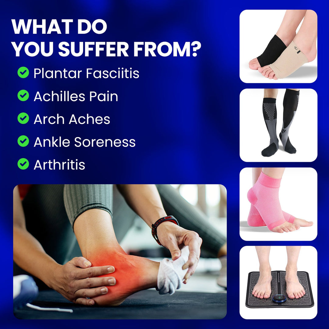 Plantar fasciitis & arch pain relief kit with comfortable arch support & compression socks for daily wear.