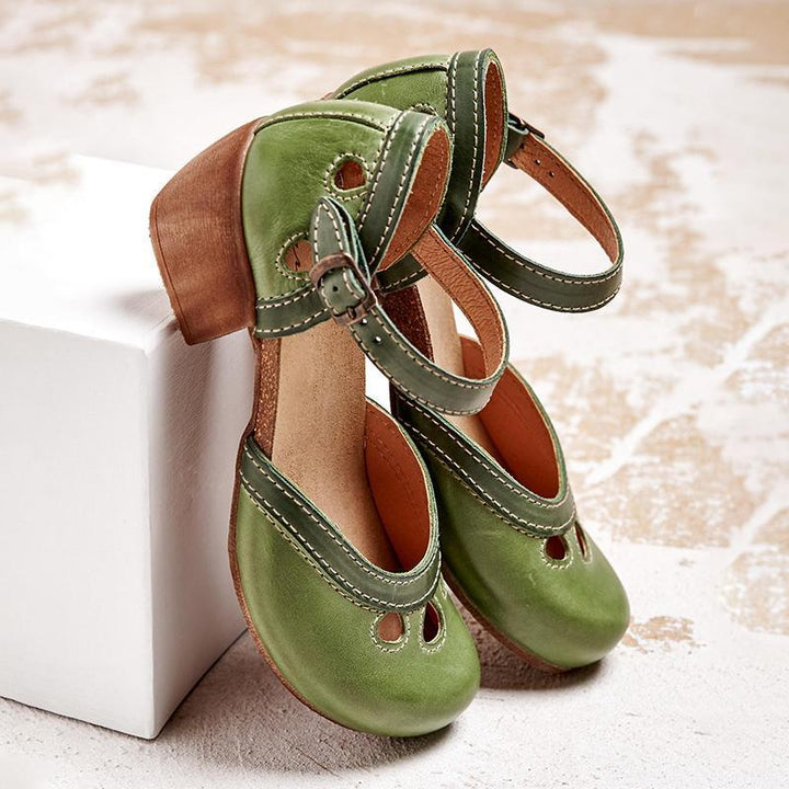 Elegant women's low-heeled sandals with arch and foot support for pain relief and posture correction.