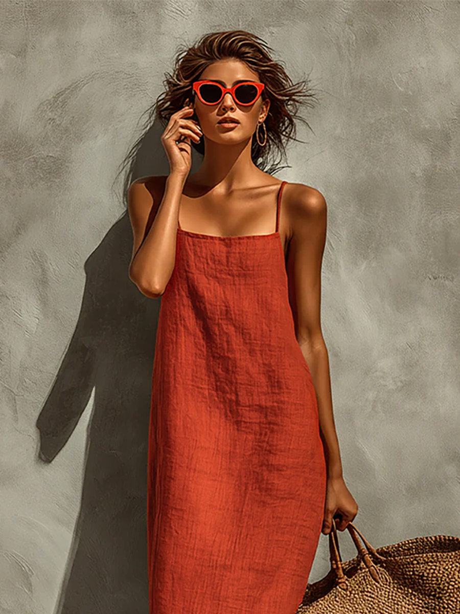 Elegant women's loose fit sundress, a chic cami maxi dress for warm weather style.