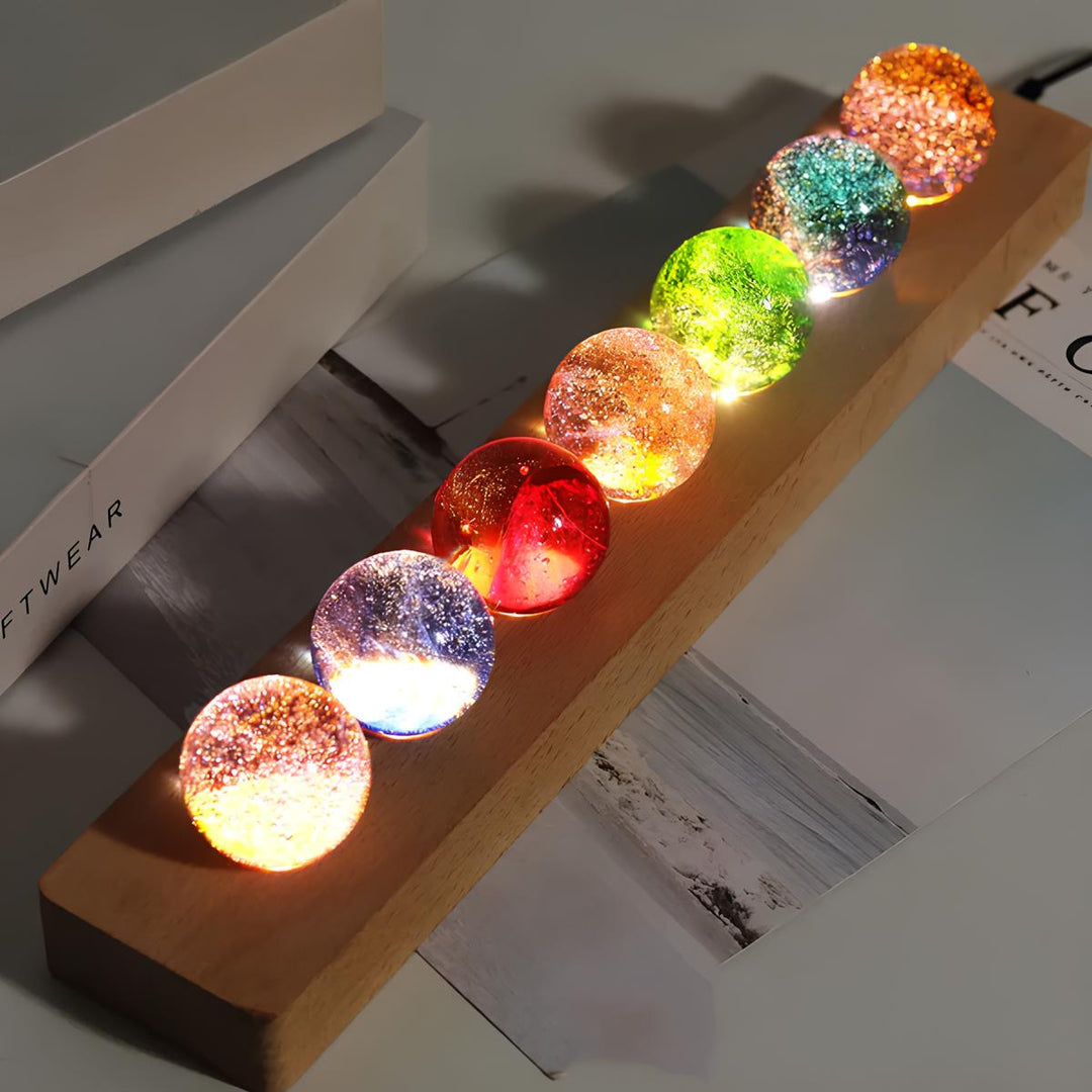 Set of Luminous Galaxy Orb LED crystal spheres, Nvroome Lights, providing enchanting ambient home decor.