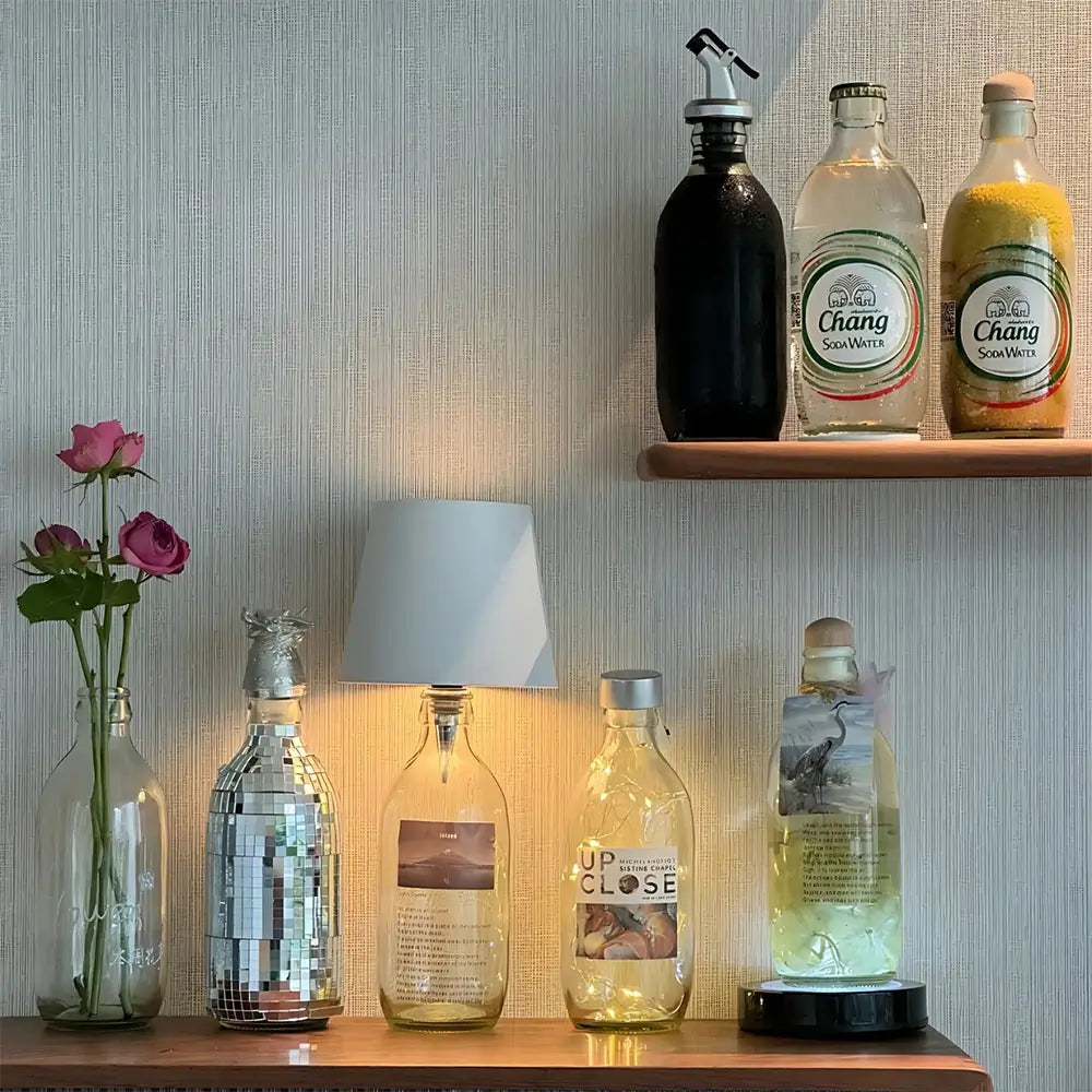 Rechargeable LED bottle cap for glass, an eco-friendly way to create unique table lamps.