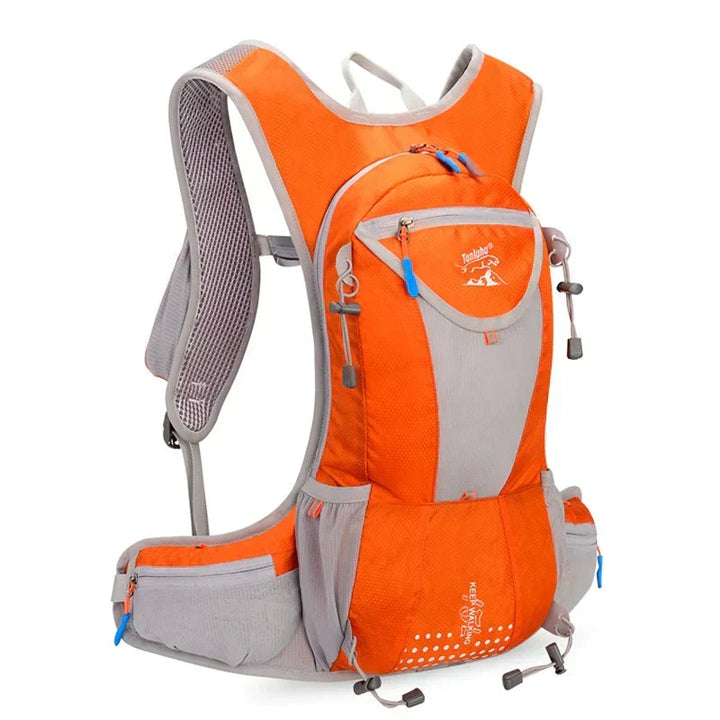 Hydration pack with external bungee system for extra gear, great for travel and extended trips.