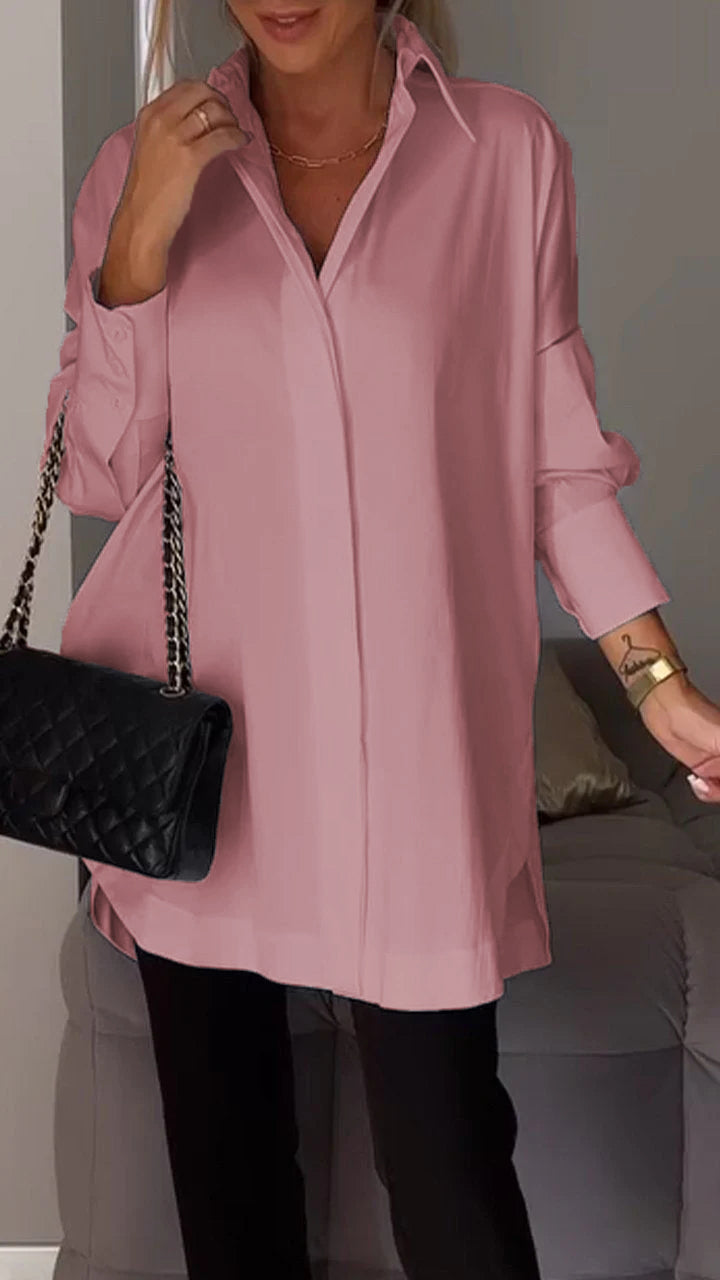 Classic women's long sleeve lapel blouse, a fashionable and elegant workwear essential.