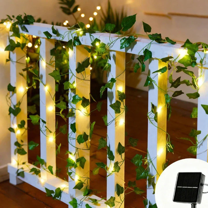 Warm white LED leaf fairy lights, versatile for bedrooms, patios, or special occasion decoration.