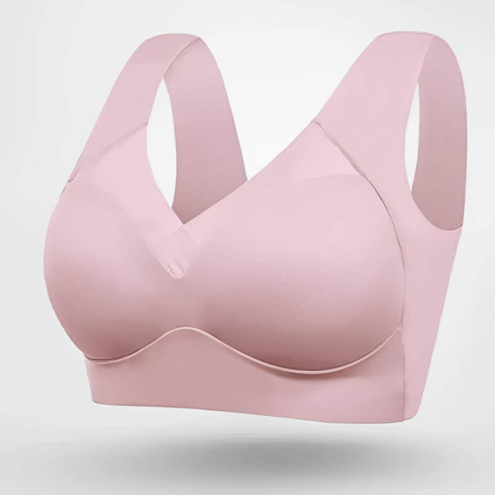 Wire-free V-neck bra for women, offering molded cup support & seamless comfort. Essential everyday underwear.