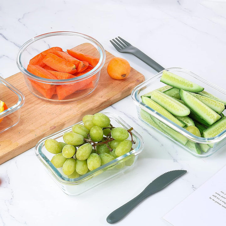 24-piece airtight glass food storage set for meal prep, featuring stackable, oven, freezer & microwave safe containers.