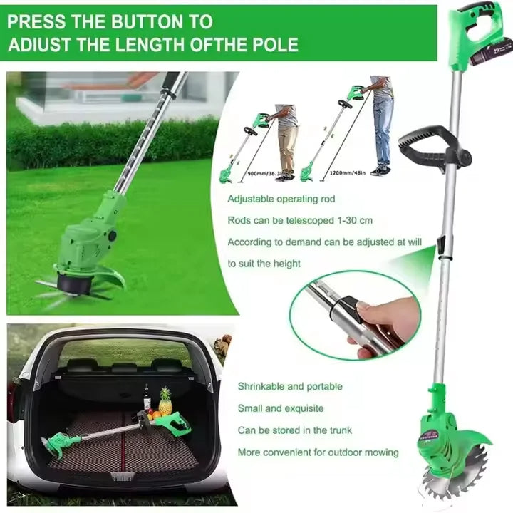 Ergonomic handle of the electric cordless grass trimmer, designed for comfortable lawn care & yard work.