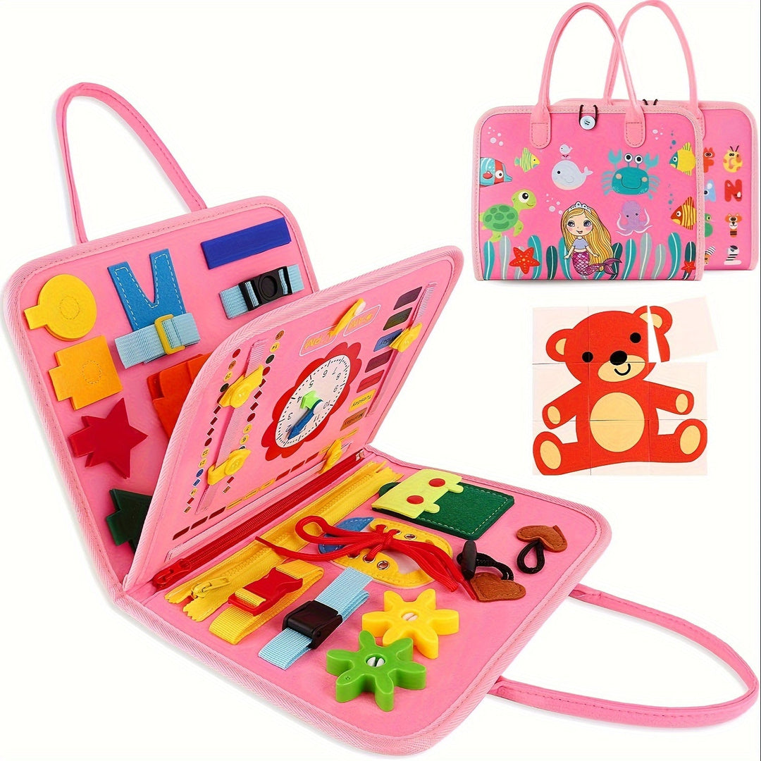 Kids' educational 25-in-1 sensory press panel toy for toddlers, perfect for fine motor learning.