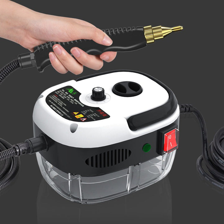 2500W high-pressure steam cleaner shown with various attachments for home & kitchen deep cleaning tasks.