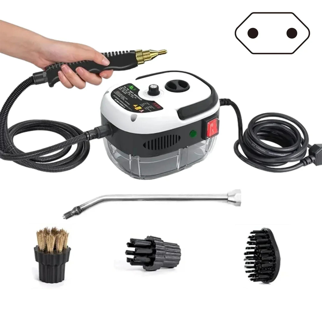 2500W high-pressure steam cleaner nozzle releasing powerful steam for effective deep cleaning in homes.