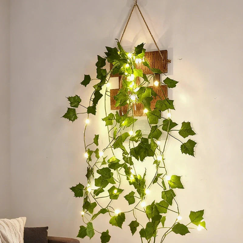 Charming warm white LED leaf lights, perfect as decorative string lights for any room or garden.