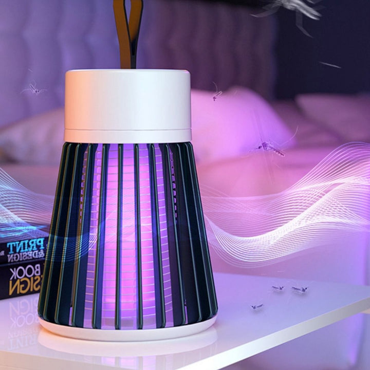 Portable electric mosquito zapper lamp, USB rechargeable. Ideal indoor & outdoor insect control & bug killing.