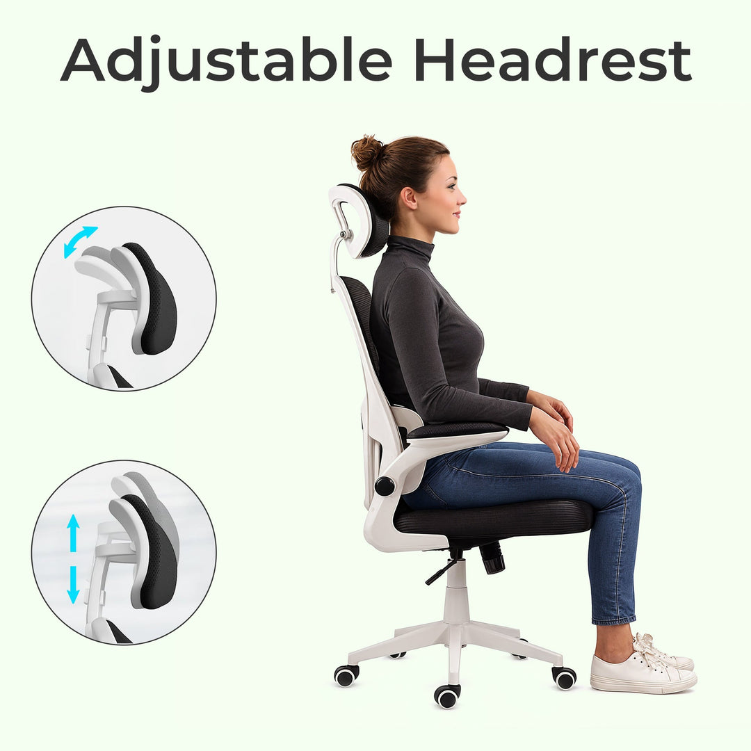 Complete ergonomic office chair experience with breathable mesh, adjustable headrest & armrests.