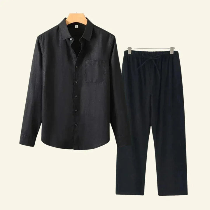 Close-up of men's casual shirt & trousers set, highlighting the comfortable fabric and relaxed fit.